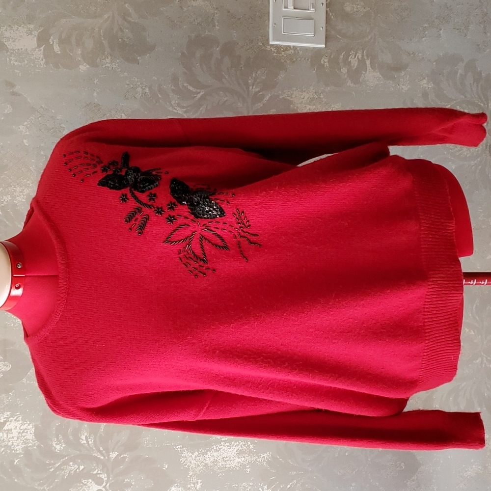 Image Vintage red beaded sweater